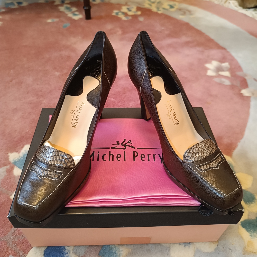 NEW IN BOX +DUSTBAG MICHEL PERRY SNAKESKIN PUMPS - Picture 2 of 8